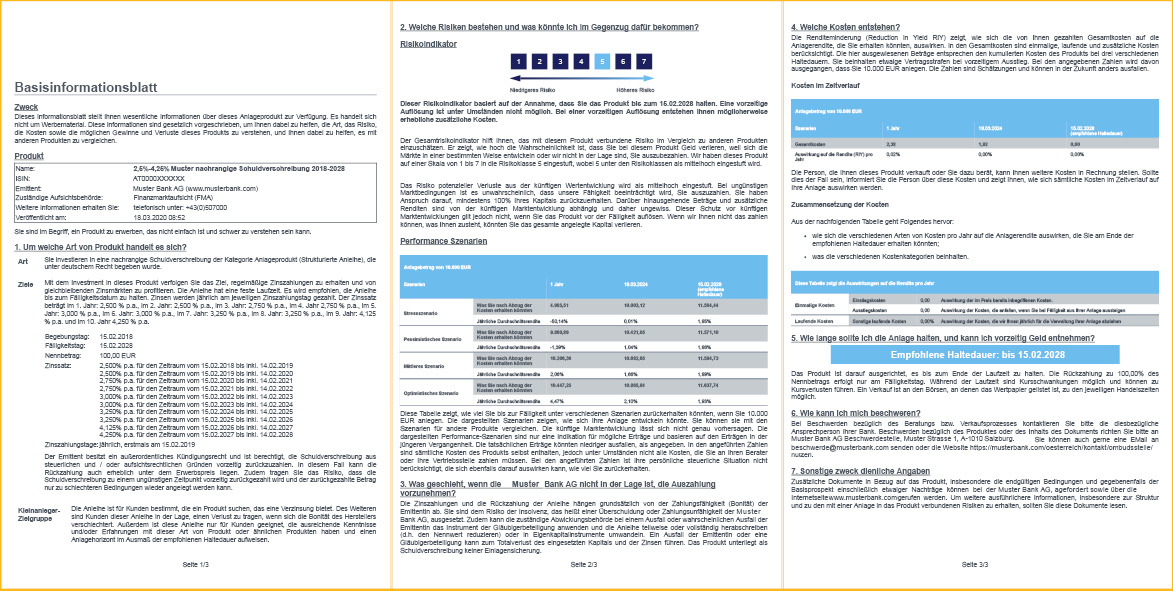 Here is an example of a key information sheet