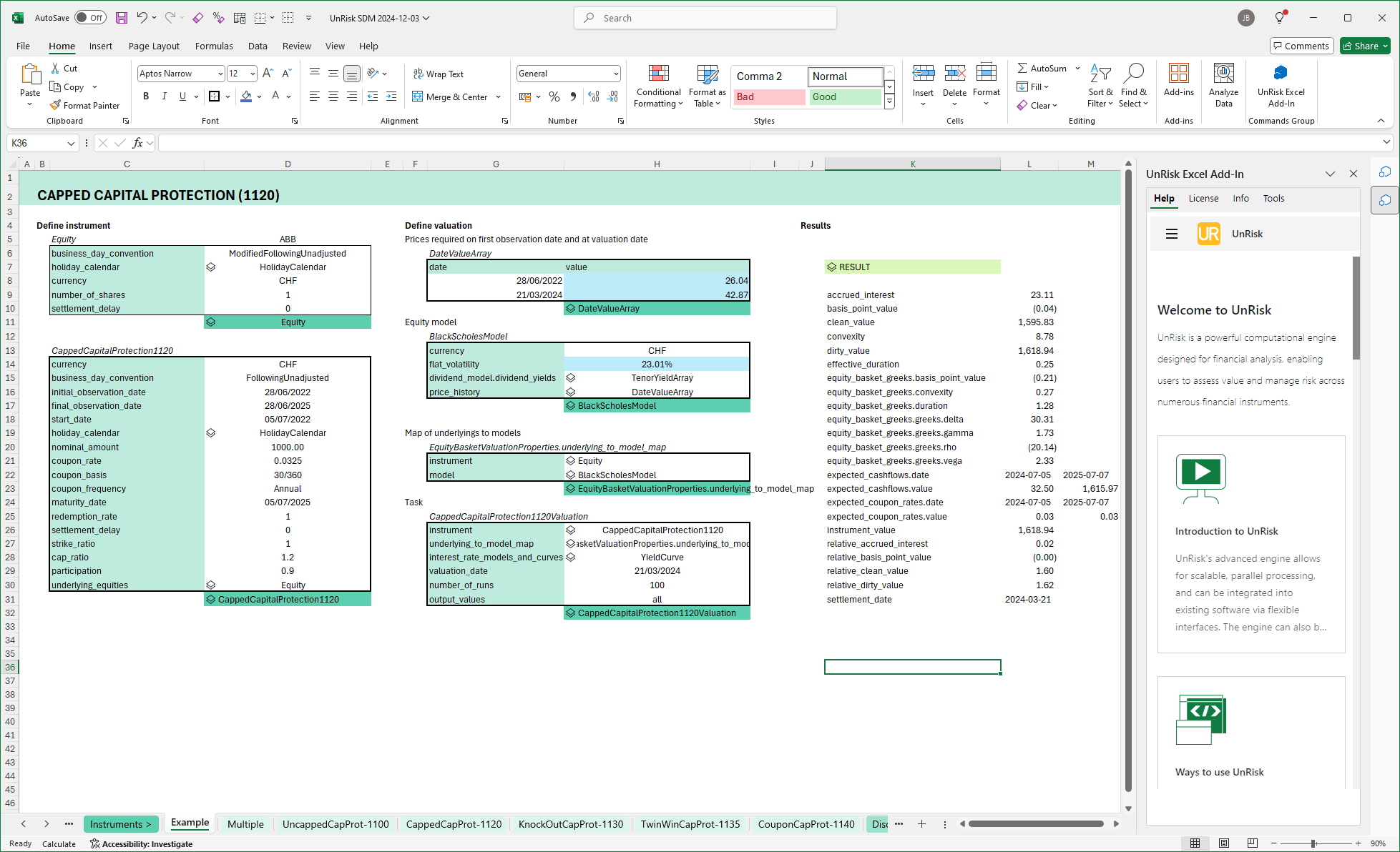 UnRisk EXCEL Screenshot